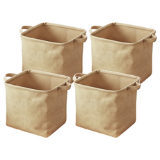 JOSIC 日系棉麻收納籃 方筒 25L, 奶茶, 4個