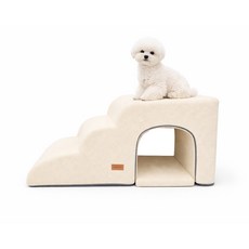 Allmio Pet 狗狗雲朵布面洞穴型3層階梯+坐墊套組, 奶油象牙白, 1個