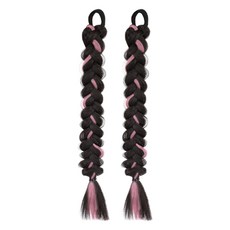 gelluna 彩色染髮雙色麻花辮髮雙馬尾半頂假髮接髮片 HB-15, 2個, 1 粉紅色