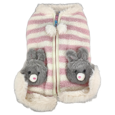 PET PARADISE 寵物衣服 保暖後背開背心 SS, 粉色 橫條紋小兔, 1件