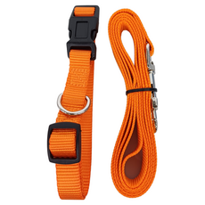 Q寶 寵物精品項圈+拉繩 牢固扣環拉扯不鬆脫 適用小型犬 犬貓通用, 橘色, S 30~45cm, 1組