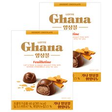 LOTTE Ghana 加納 薄餅餡可可製品 韓國原裝進口 脆脆的薄餅內餡 一口大小 獨立分裝, 68g, 2盒