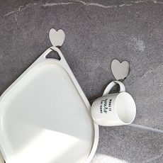 오브메종 하트 다용도 고리 무타공 초강력 접착식 벽걸이 후크, 실버, 2개