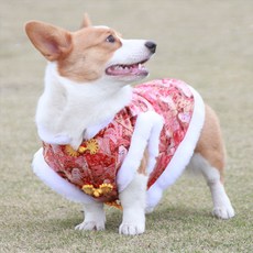 寵物用中國風絨毛邊刷毛背心, 紅色的