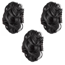 Bellesuve 豐盈盤髮波浪抓夾式局部假髮, 3個, 自然黑