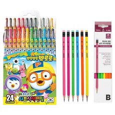 地球化學 Pororo 自動彩色鉛筆 24色 + Tucobi Coma 三角橡皮擦鉛筆 TC-208 B 6種 x 2p 組, 1套