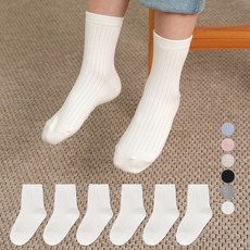 NO DESIGN 兒童全尺寸防滑墊簡約羅紋中筒襪6雙