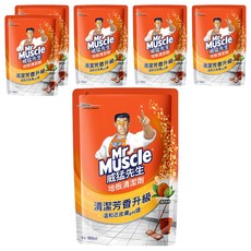 Mr Muscle 威猛先生 地板清潔劑補充包 清新鮮橙 清潔芳香升級 溫和近皮膚pH值, 1.8L, 6包