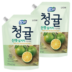 참그린 청귤 산뜻 설거지 주방세제 리필, 970ml, 2개