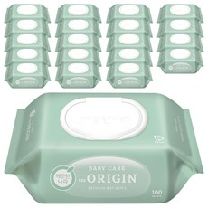 깨끗한나라 베이비 케어 디 오리진 물티슈 캡형, 50g, 100매, 20개