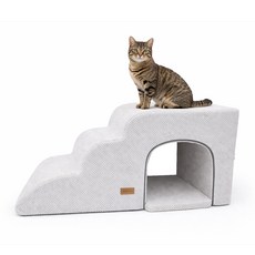 올미오펫 고양이 구름패브릭 동굴 계단 3단+방석 세트, 어반그레이, 1개