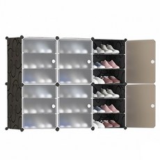 德利生活 側開組合鞋櫃 全新透明門設計, 黑色, 6層