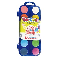 TOY COLOR 12色固態粉餅式水彩盒, 1入