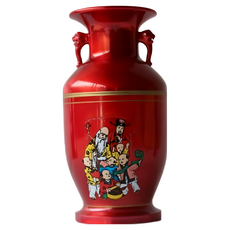 成欣福壽塑膠花瓶 紅色吉祥圖案花器 居家裝飾擺件, 大, D-61