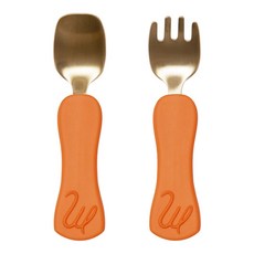 마미그래 유아용 방짜유기 자기주도 이유식 스푼세트, 캐럿 오렌지, 1세트