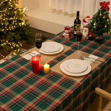 聖誕氛圍餐桌布, 綠色格紋, 100 x 140 cm