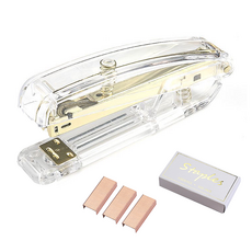 Bakojel 壓克力釘書機 透明外殼釘書機 + 1000入釘書針, 1個, 金色