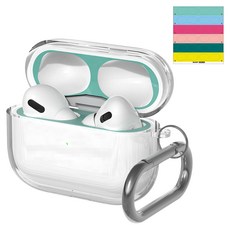 누아트 에어팟 크리스탈 TPU 변색방지 젤리케이스 + 디자인 철가루 방지스티커 6개입, 에어팟프로, 투명(케이스), 단색03(스티커), 1개