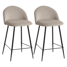 MH家居 天鵝絨吧台椅, 2個, 米色