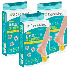 SureMed 舒利渼 人工皮傷口隱形貼 腳跟用 中傷口 6入, 3盒
