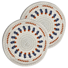 棉麻編織隔熱墊 杯墊餐墊拍照道具, 北歐小花 米白色, 2個