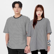 CARET 寬鬆條紋基本款短袖T恤, 黑色