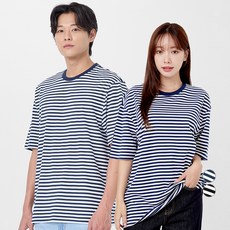 CARET 寬鬆條紋基本款短袖T恤, 海軍藍