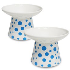 모나지오 반려동물 도트패턴 도자기 식기, 블루, 2개