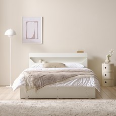 보니애가구 문스테이 LED조명 수납 침대 + 스파인코어 매트리스 세트 방문설치, 화이트