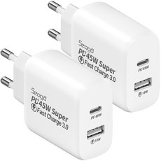 Seoga 45W PD3.0 PPS 2端口多功能Type-C超高速充電器, 2個, 白色