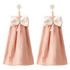 Rinablue 可愛蝴蝶結掛環擦手巾, 2個, 粉紅色