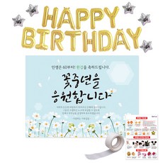 리빙다 골드 생일 별 환갑 현수막 세트 대형, 현수막(블루), 1세트