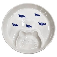 貓咪水餃盤 (藍魚款) 直徑22*高2.8cm 陶瓷, 1個