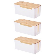 isona 愛收納 側開口 竹板延長線收納盒 M 31 x 14 x 13cm, 白色, 3個