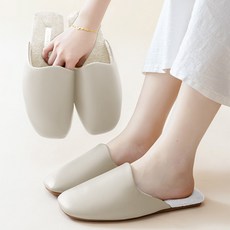 Aube Maison 高級皮革絨毛保暖室內拖鞋, 奶油白, 1個