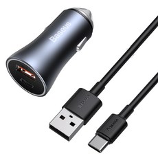 베이스어스 40w 차량용 듀얼 고속 충전기+충전케이블 세트, CCJDZ-C/CCJDZ-CX, 다크그레이(충전기)