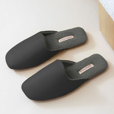 오브메종 高級皮革室內拖鞋 絨毛保暖拖鞋, 黑色, 1個