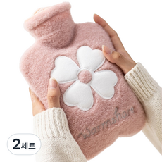 생활애찬 기모 보온물주머니 찜질팩 핫팩 네잎크로버 핑크 1000ml, 2세트