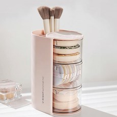 Makemine 化妝品刷具粉撲化妝台收納整理盒 3層, 粉紅色, 1個