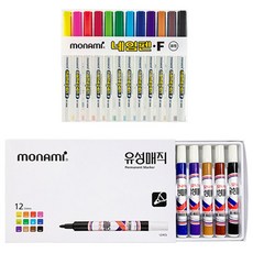 MONAMI 慕那美 油性簽字筆 12入+油性奇異筆 12入, 1組, 混色