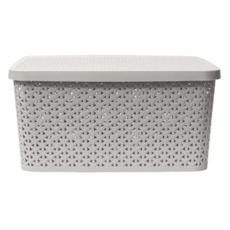 北歐編織系列收納籃 附蓋組 長方高 象牙白, M(39.4 x 29.3 x 19.1cm), 1個