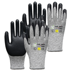 HANWOO Top Grip 1000 CUT4 防割NBR塗層安全手套, 2個, 單一顏色