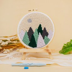 아트조이 DIY 펀치 니들 자수 + 4단 바늘 + 나무 받침대 세트, 1세트, 비밀의 숲