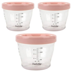 Dailylike Bonbon 嬰兒副食品透明刻度分裝罐, 130ml, 粉色, 3個