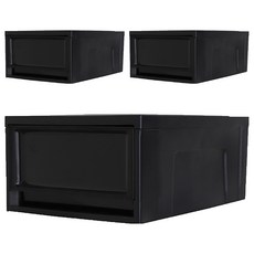 IRIS OHYAMA 愛麗思歐雅瑪 韓國製系統收納箱 滑動抽屜櫃 BC-370, 黑色, 26.4 x 37 x 16 cm, 3個