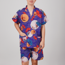 The Tok Tok 男士精美浴袍, 藍色扇子, 1個