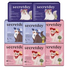 secretday Love蝶翼型衛生棉 中(24.5cm) 16片入 4包+大(29cm) 14片入 2包+夜用型(36cm) 10片入 2包, 1組