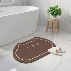 MF商店 可愛可水洗不易碎加厚貓咪珪藻土地墊, 巧克力色