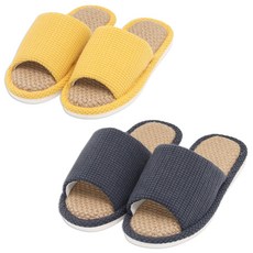 HANEE 亞麻氣墊室內拖鞋 2雙, 海軍藍+黃色, 1組