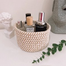 手工編織棉線置物收納籃, 17~18 x 9~10cm, 米咖, 1個